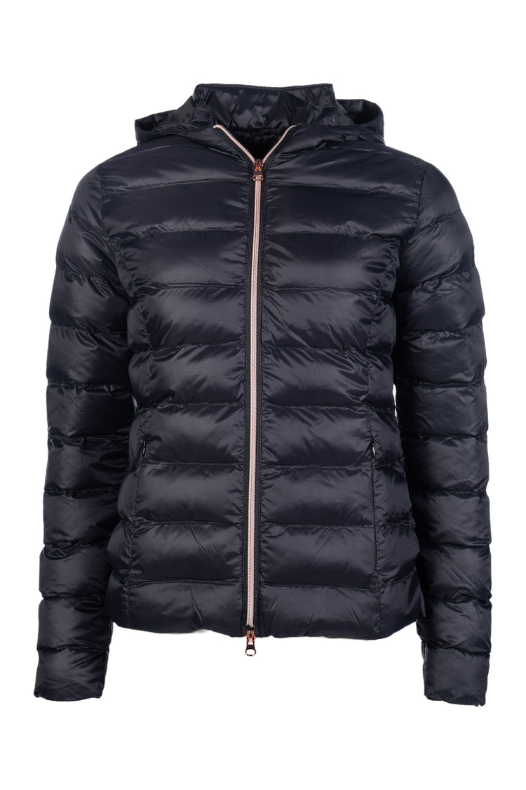 Black padded jacket with rose gold zip