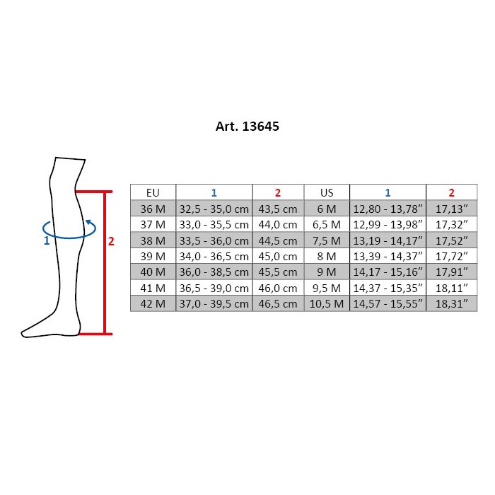 Size chart for HKM riding boots