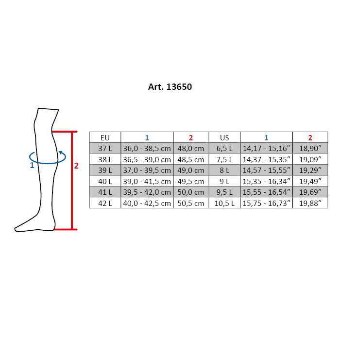 HKM Size chart for long riding boots