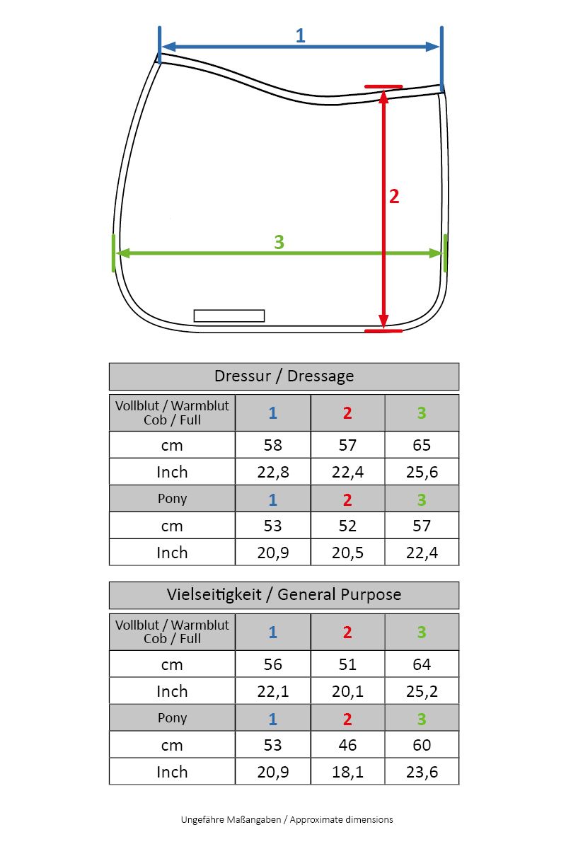 HKM Saddle Pad size chart