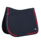 Navy saddle blanket with red edging