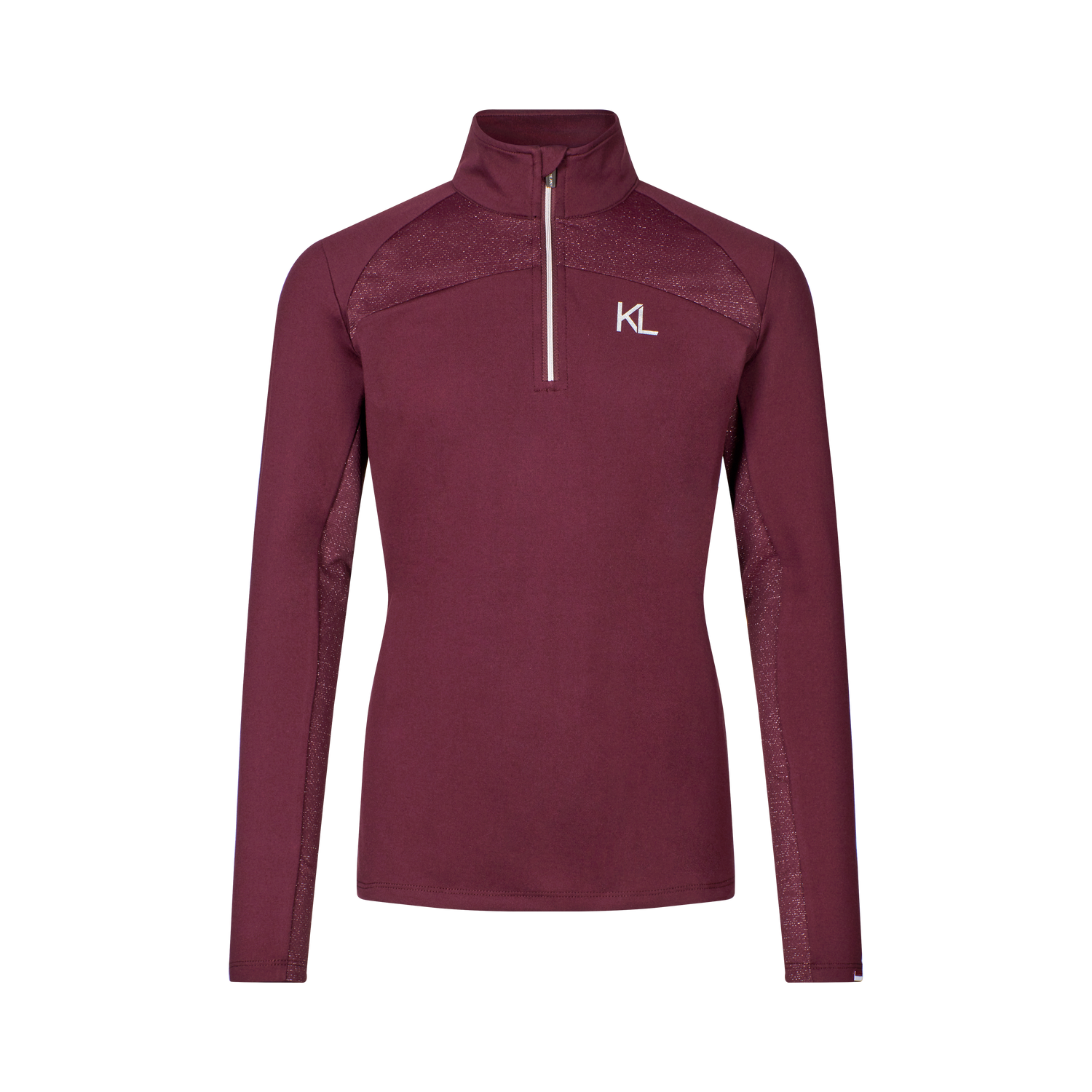 Girls equestrian long sleeve base layer in burgundy 