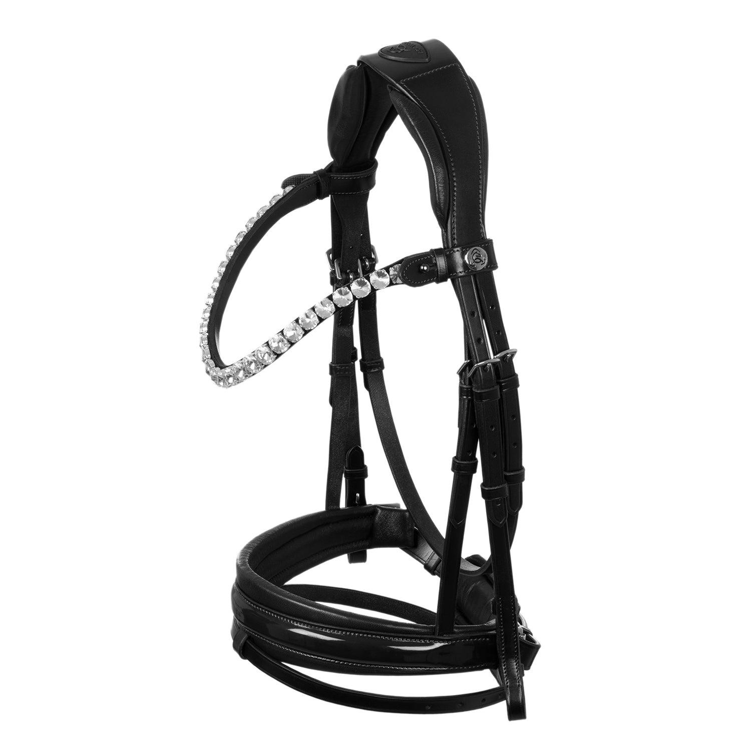 Anatomic dressage bridle with patent noseband