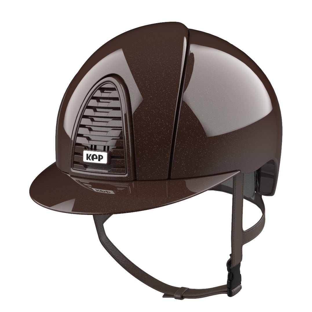 Shiny brown equestrian helmet