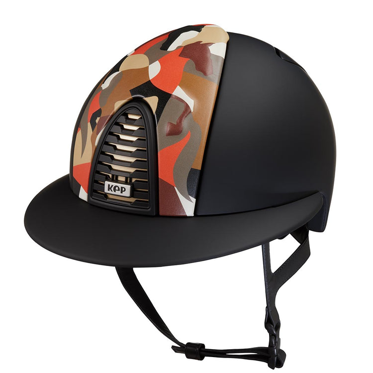 Wide brim riding helmet with orange