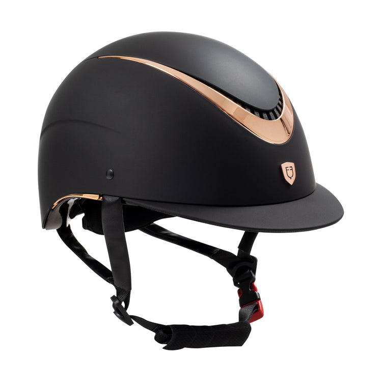 black helmet with rose gold