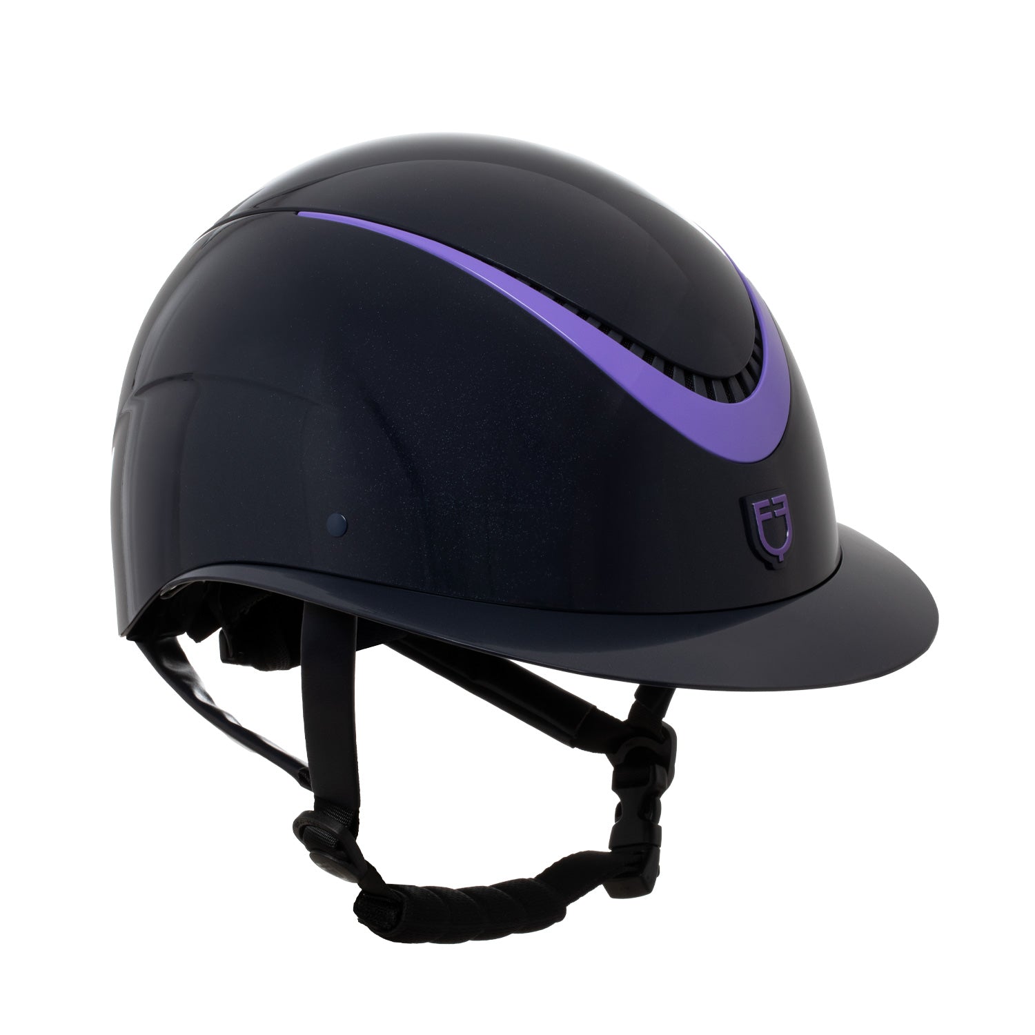 Riding helmet with purple details