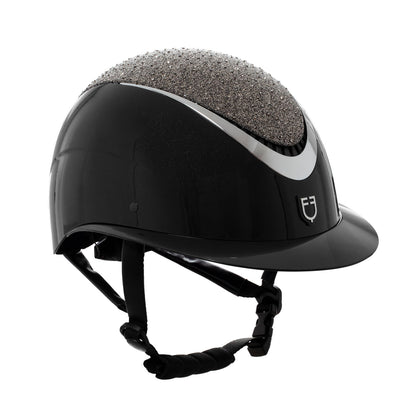 Glossy black horse riding helmet