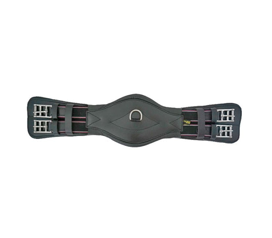 Anatomic shaped leather dressage girth with double elastic