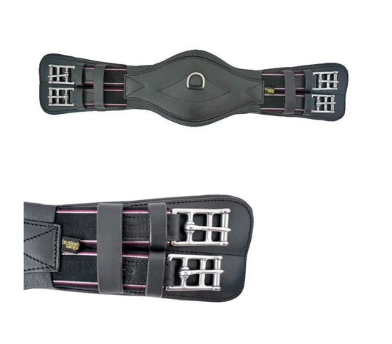 Anatomic short girth in leather with elastic both sides