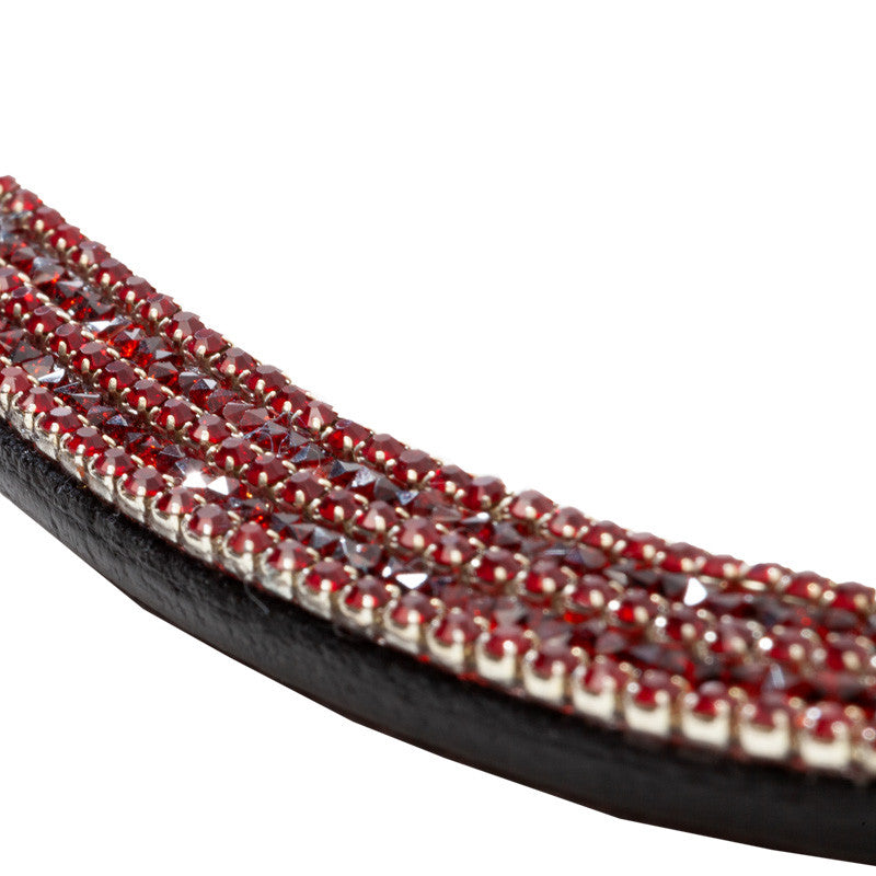 dark red crystals striped on browband with button closure