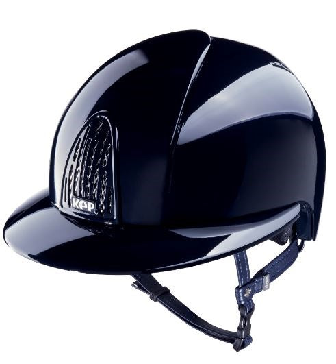 Shiny Navy Horse riding helmet with wide visor