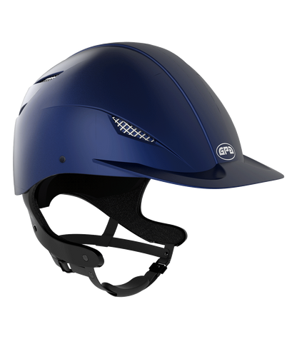 Shiny blue show jumping helmet