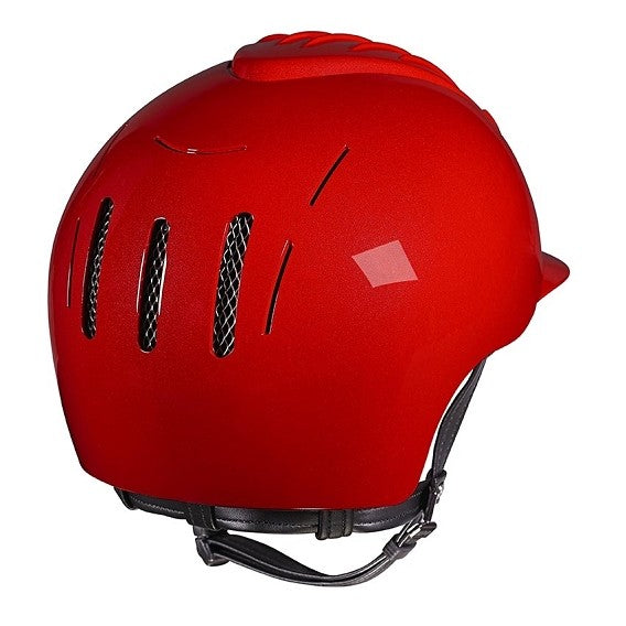 Bright red horse riding helmet